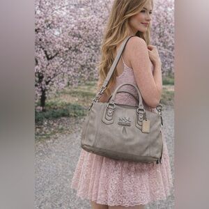 Coach Madison Sabrina 12937 Taupe Pebbled Leather Satchel Crossbody Bag